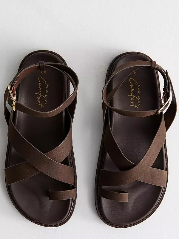 New Look Faux Leather Crossover Strap Sandals - Brown | Very (UK)