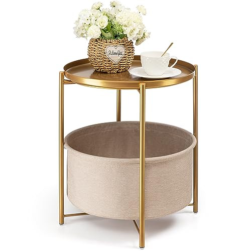 danpinera Round Side Table with Fabric Storage Basket, Metal Small Bedside Nightstand with Remova... | Amazon (US)