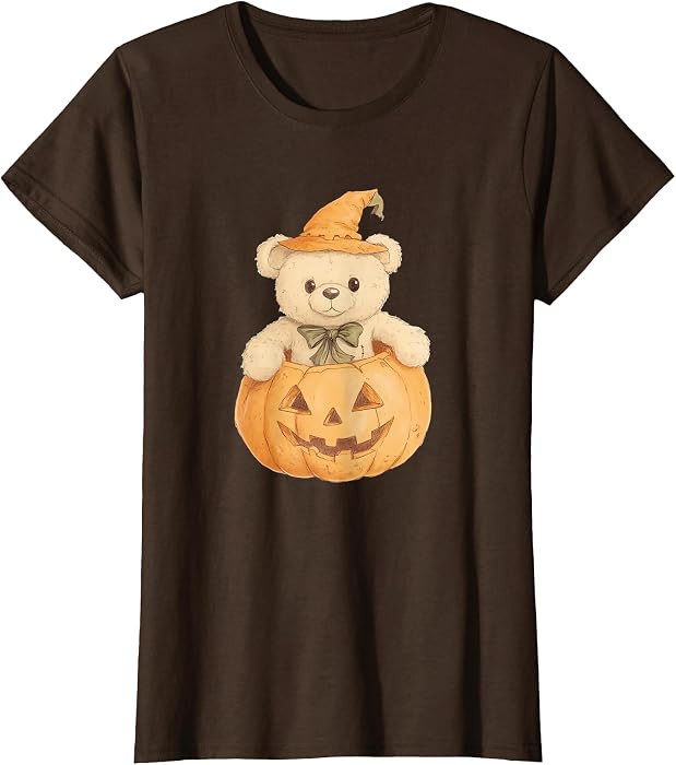 Cute Teddy Bear Pumpkin, Halloween Witch, Adorable Fall T-Shirt | Amazon (US)