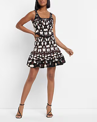 Body Contour Super High Waisted Abstract Print Ruffle Mini Sweater Skirt | Express