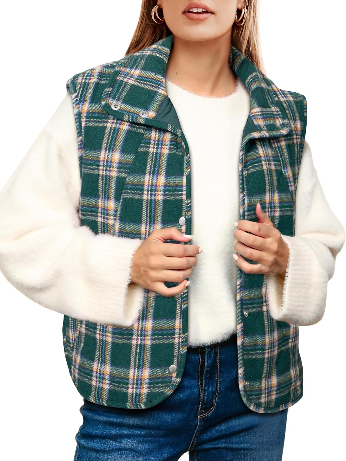 Glamaker Womens Plaid Puffer Vest Quilted Sleeveless Stand Collar Button Down Lightweight Winter Outerwear 2025 | Amazon (US)