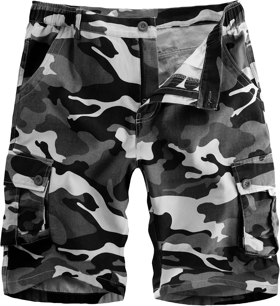 APTRO Men's Camo Cargo Shorts Button Closure Cotton Shorts Multi Button Pockets Casual Shorts 6 P... | Amazon (US)