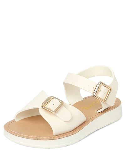 The Children's Place,Baby Girls and Toddler 2 Piece Buckle Flat Sandals,White,Toddler,7 | Amazon (US)