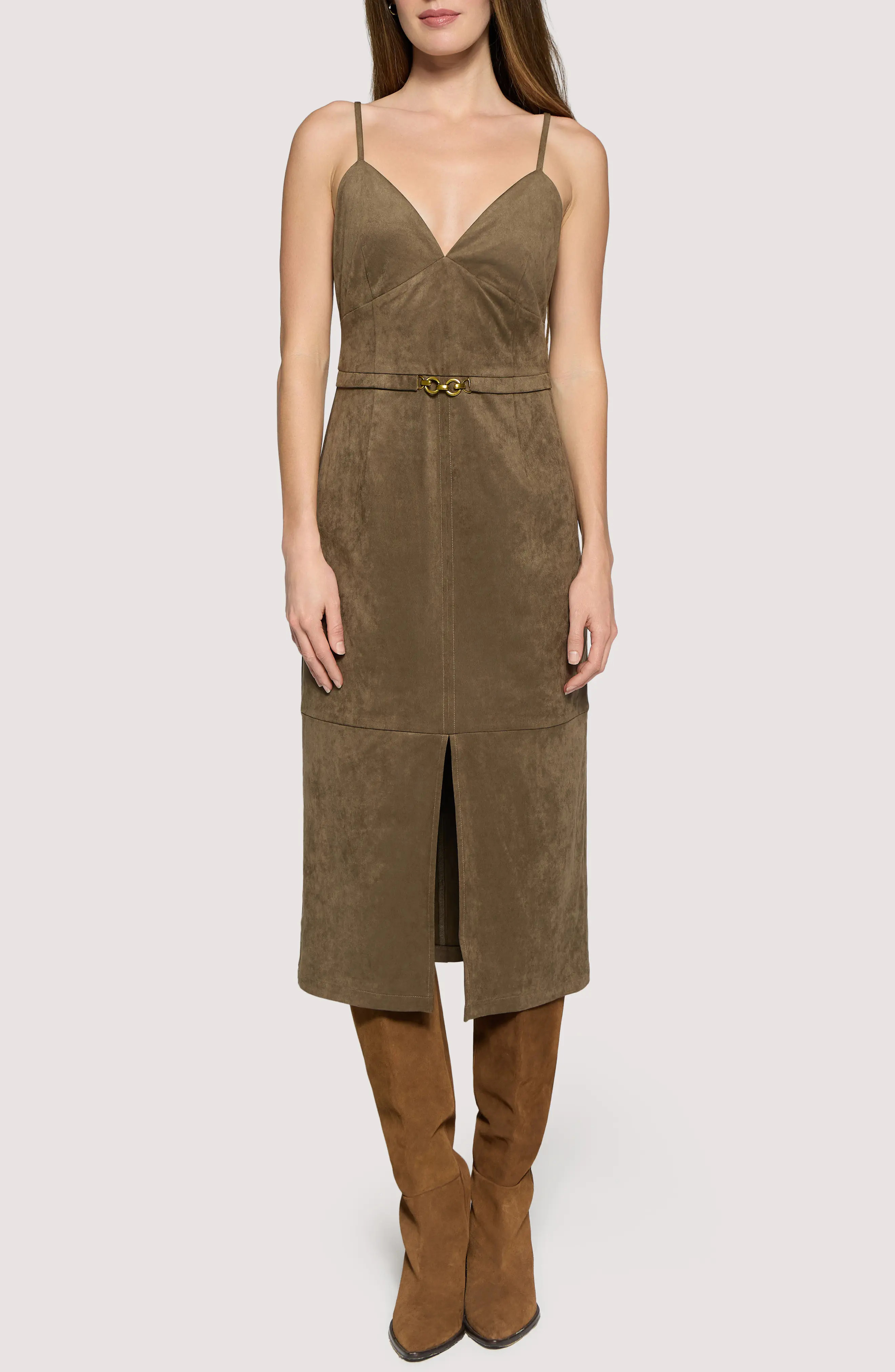 Lost + Wander Urban Fall Faux Suede Midi Dress in Olive at Nordstrom, Size Large | Nordstrom