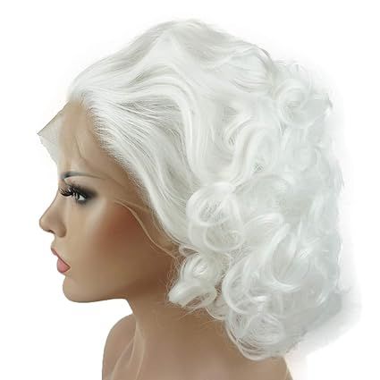 Lushy Wavy Short White Wig Heat Resistant Heavy Density Synthetic Lace Front Wig | Amazon (US)