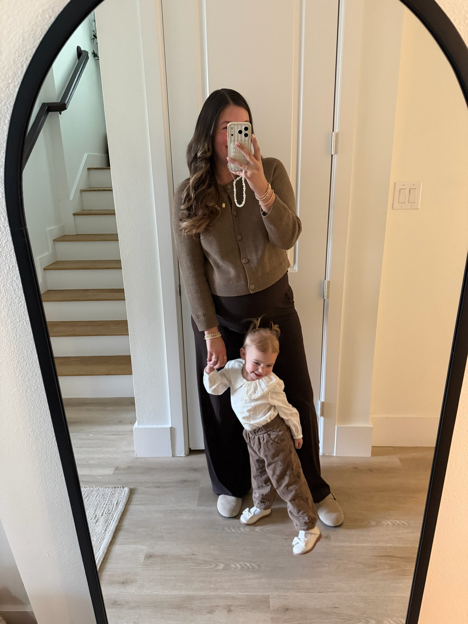 Our outfits of the day :) toddler girl outfit from Zara with amazon shoes. My outfit is a new drop from Target. This cardigan is such a good closet basic to have. It's actually part of a matching lounge set but I love it elevated a bit with these yoga pant trousers from aerie.  

 #LTKootd #LTKMidsize #LTKTall