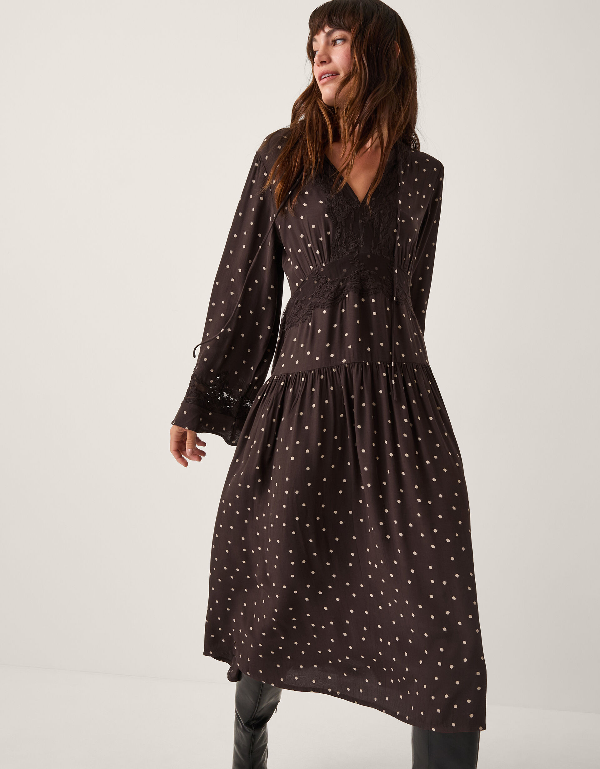 Mackie Polka Dot Lace Midi Dress Brown | Monsoon (UK)