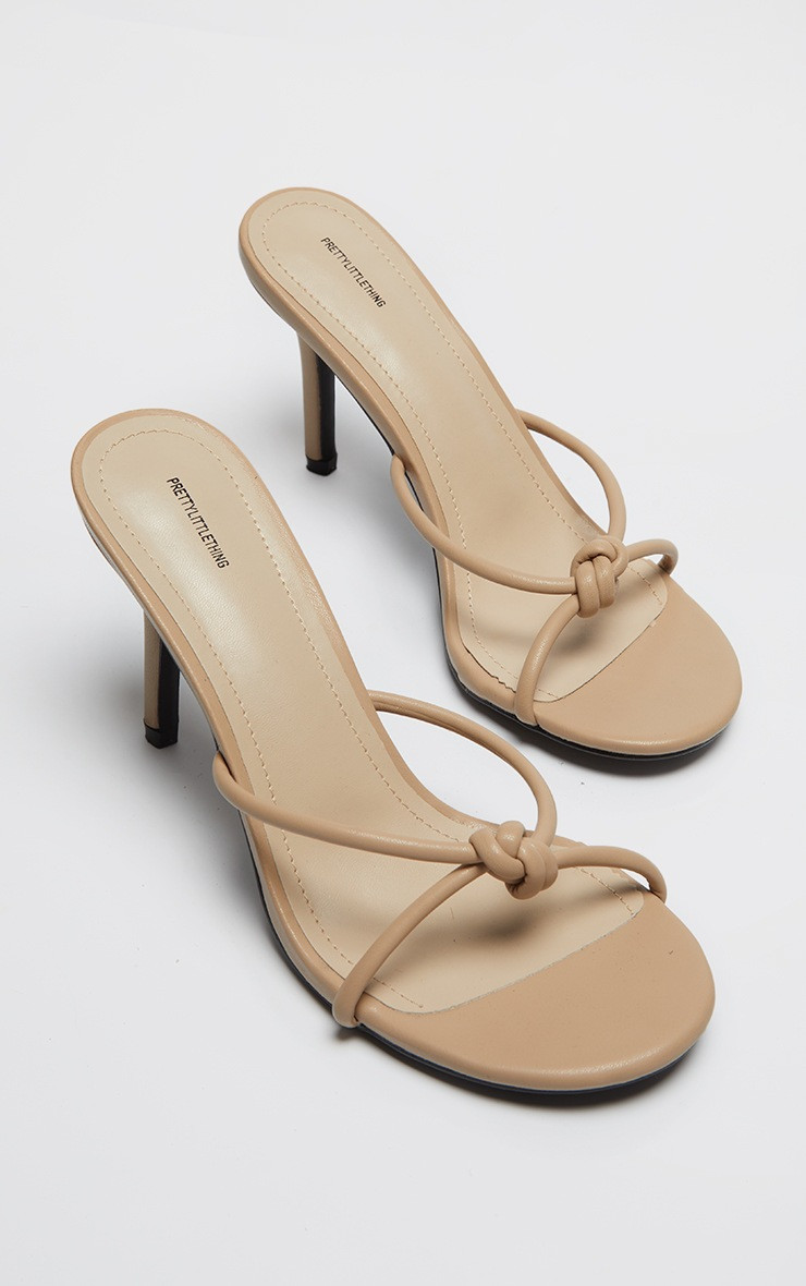 Taupe PU Knotted Mid Heeled Mule Sandals | PrettyLittleThing UK