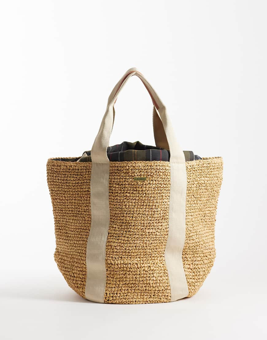 Barbour woven beach tote bag in brown | ASOS (Global)