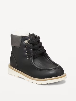 Faux-Leather Side-Zip Lace-Up Boots for Toddler Boys | Old Navy (US)
