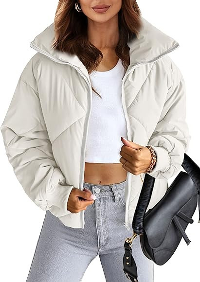 MEROKEETY Women's Long Sleeve Zipper Puffer Jacket Winter Quilted Short Down Coat with Pockets | Amazon (US)