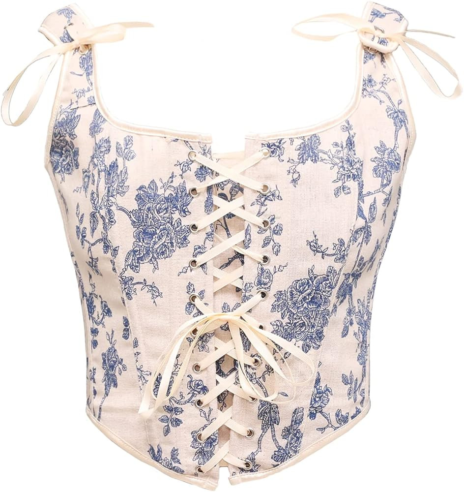Bslingerie® Women Retro Vintage Victorian Animal Cat Print Bustier Renaissance Crop Top Tank Top... | Amazon (UK)