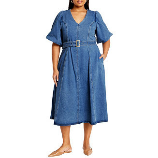 Plus Size Denim Delilah Midi Dress | Macy's