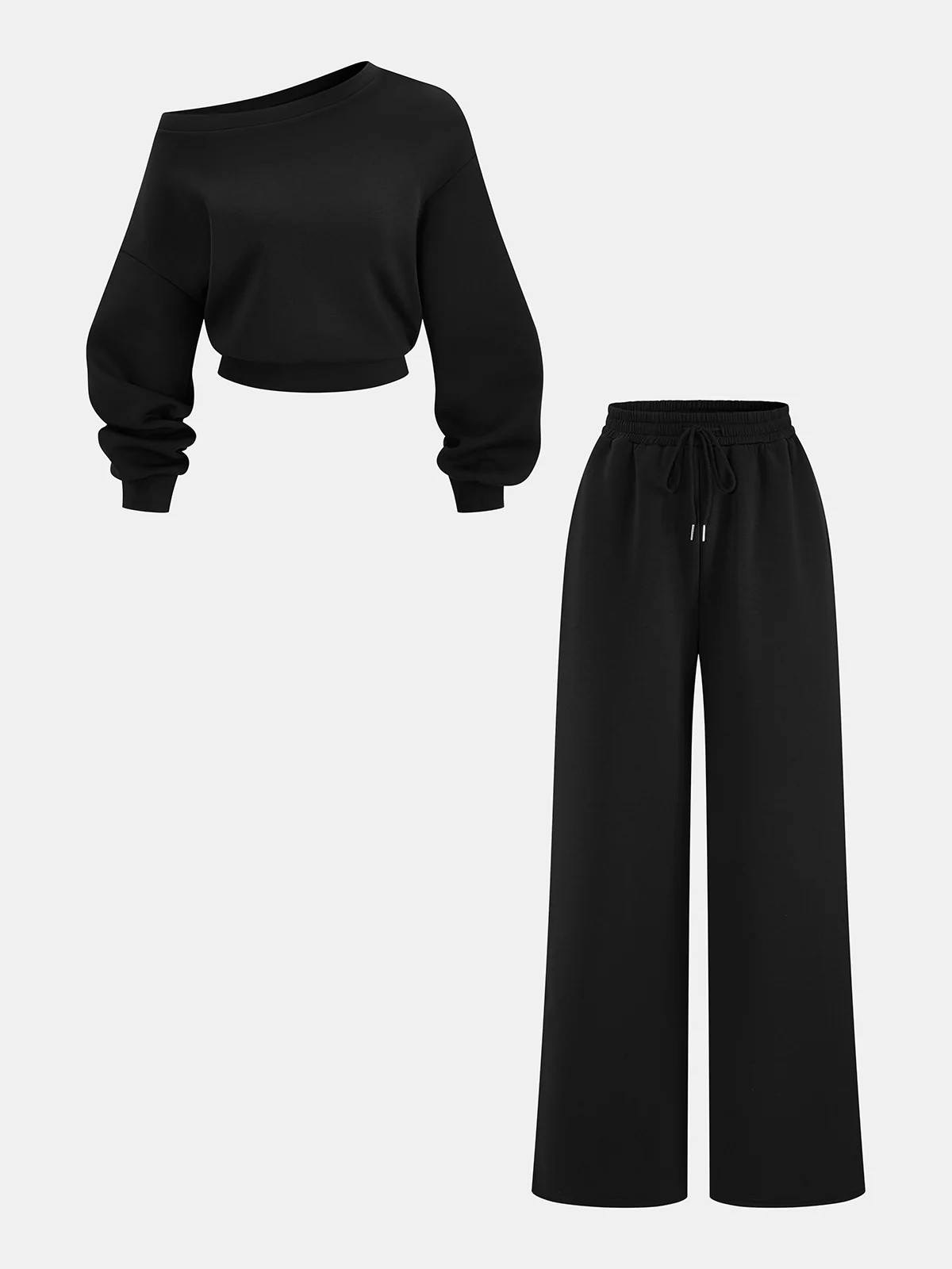 Off-Shoulder Sweatshirt & Drawstring Pants Set | Commense