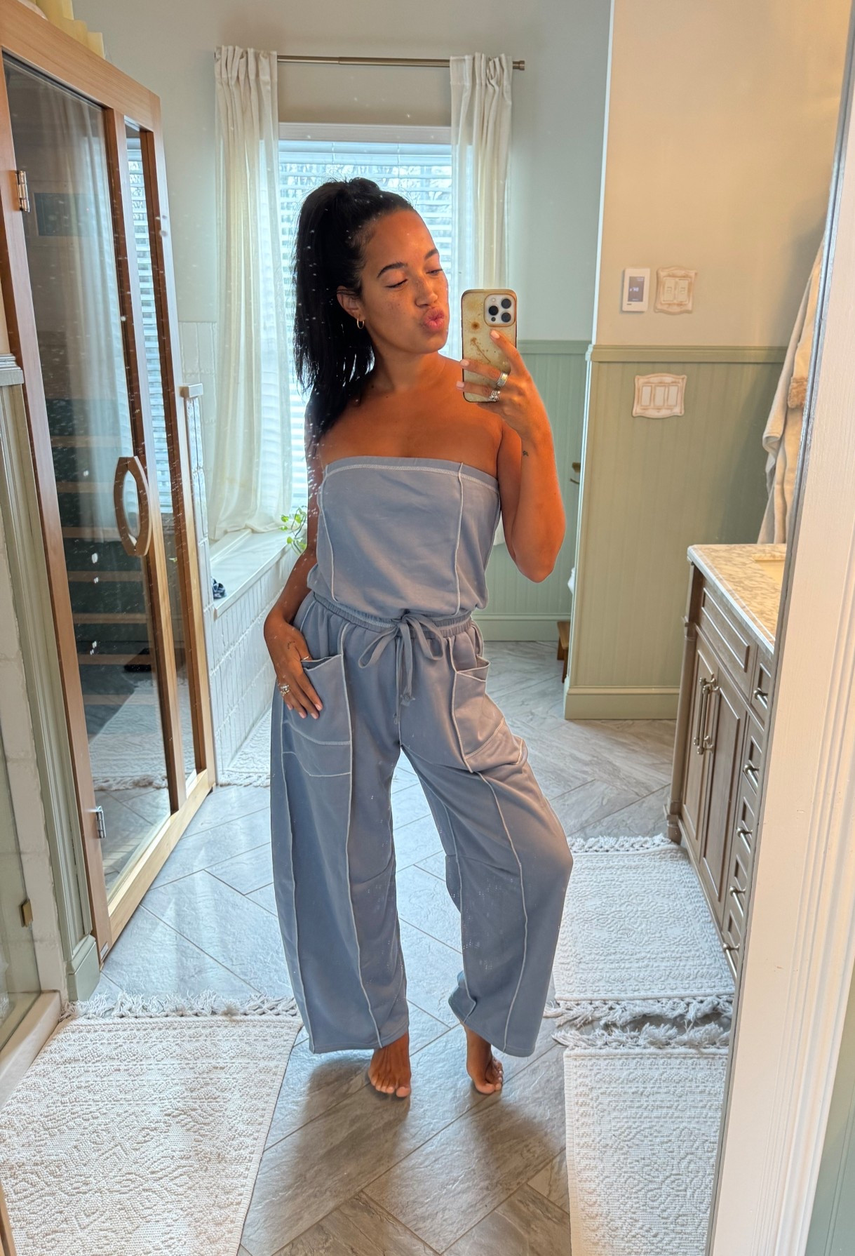 Such a cute strapless jumpsuit! Pockets and the drawstring around the waist actually work so you can make it as tight as you’d like. The strapless top stays up! Thick material!

#LTKootd