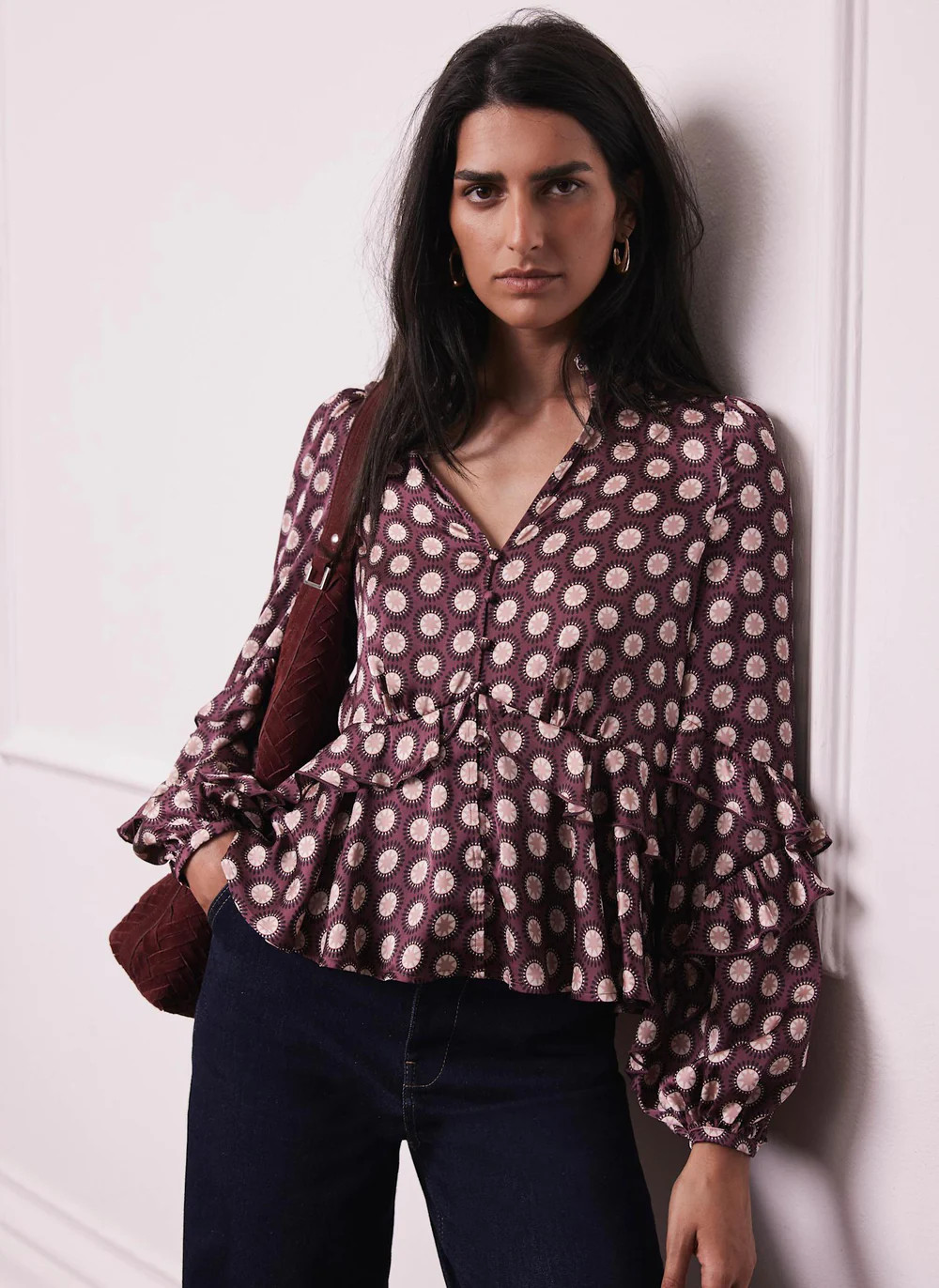 Burgundy Geometric Print Top | Mint Velvet