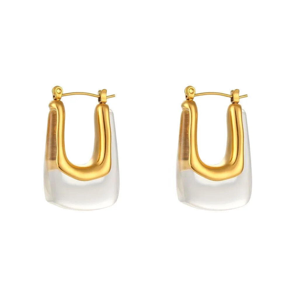 HIJONES Women's U Shaped Stainless Steel Acrylic Resin Hoop Earrings Huggie Statement Ear Studs S... | Walmart (US)