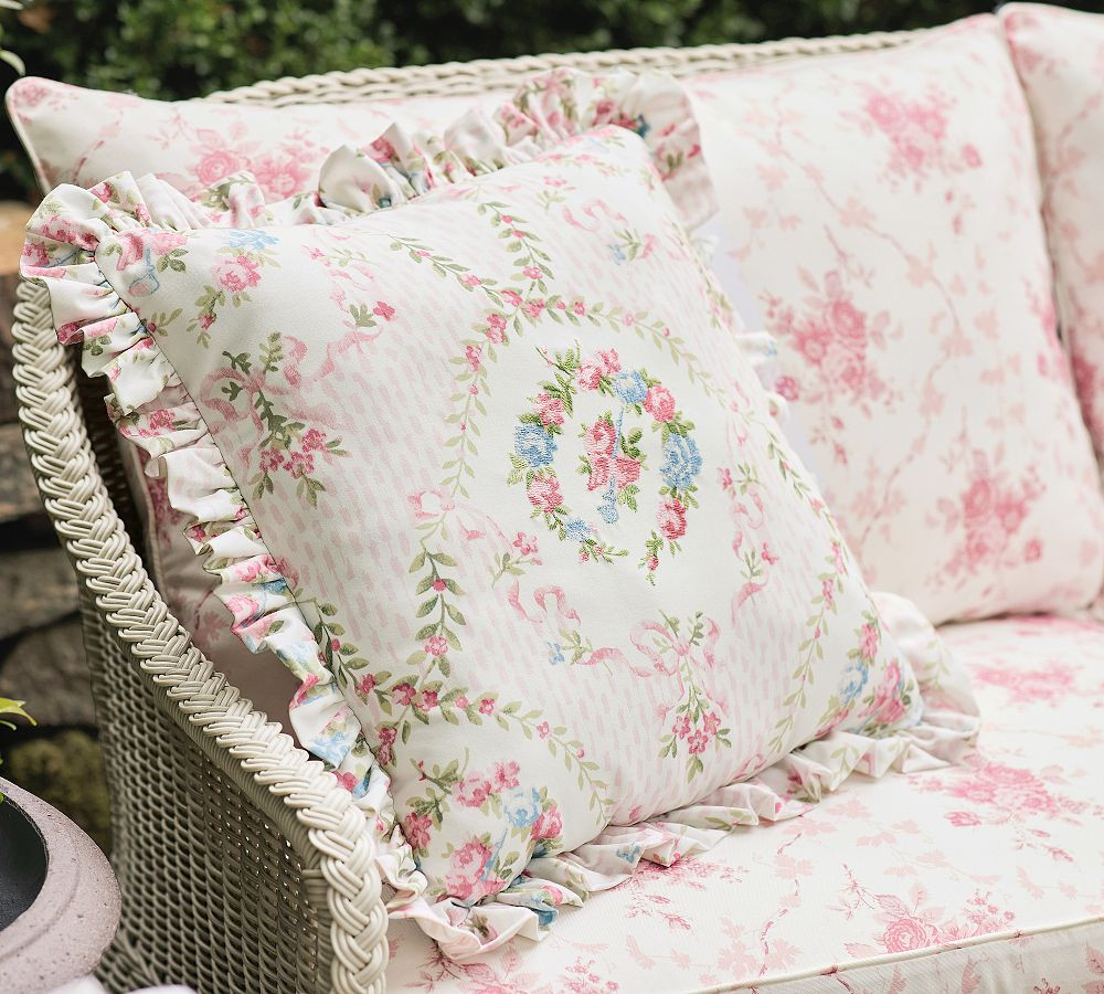 LoveShackFancy Floral Bow Outdoor Pillow | Pottery Barn (US)