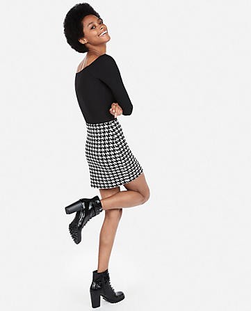 high waisted houndstooth straight mini skirt | Express
