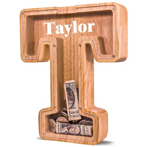 JOOMLAFLY Personalized Wooden Letter Piggy Bank for Kids Larger Letter Piggy Bank for Boys and Girls Initial Coin Bank Customized Piggy Bank Perfect Wood Kids Money Bank for Birthday and Festival | Amazon (US)