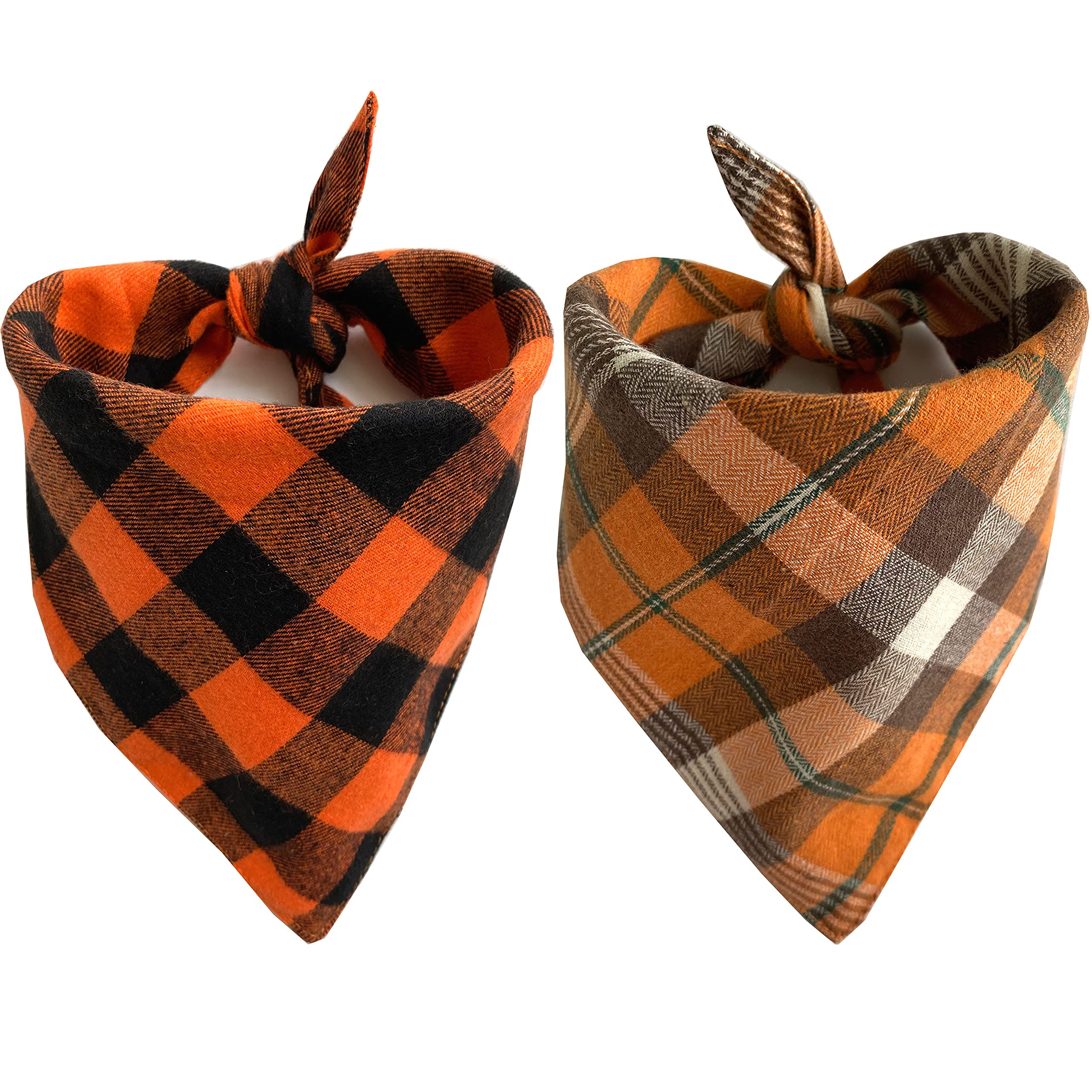 Realeaf Fall Halloween Dog Bandanas 2 Pack, Orange Plaid Pet Scarf for Boy and Girl, Premium Dura... | Amazon (US)