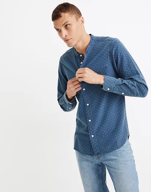 Denim Banded-Collar Perfect Shirt in Indigo Dot | Madewell