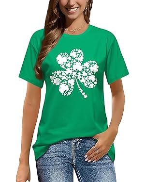 St Patrick's Day Shirts for Women:Lucky Irish Shamrock Crew Neck Short-Sleeve Graphic Higher Qual... | Amazon (US)