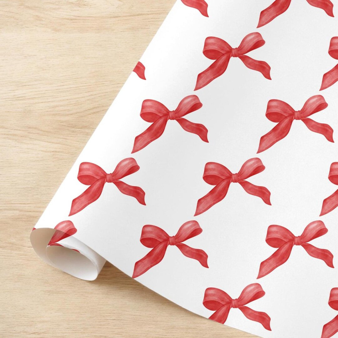 Wrapping Paper With Red Bows for Christmas Holidays and Birthday Gift Wrap - Etsy | Etsy (US)