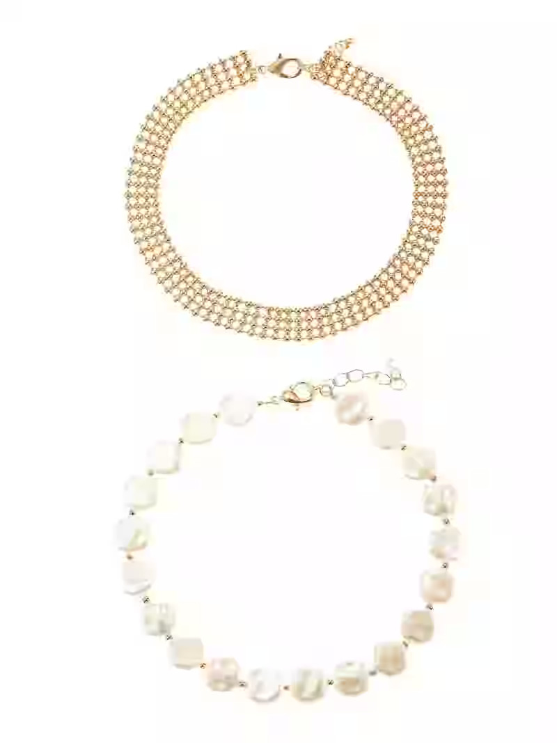 Time and Tru Goldtone Anklet Set, Simulated Freshwater Pearl, 2 Pieces | Walmart (US)