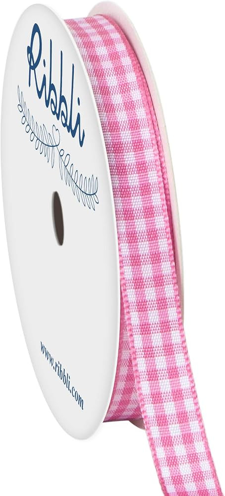 Ribbli Pink and White Gingham Ribbon,100% Polyester Woven Edge,3/8 Inch x 10 Yard,Plaid Ribbon Us... | Amazon (US)