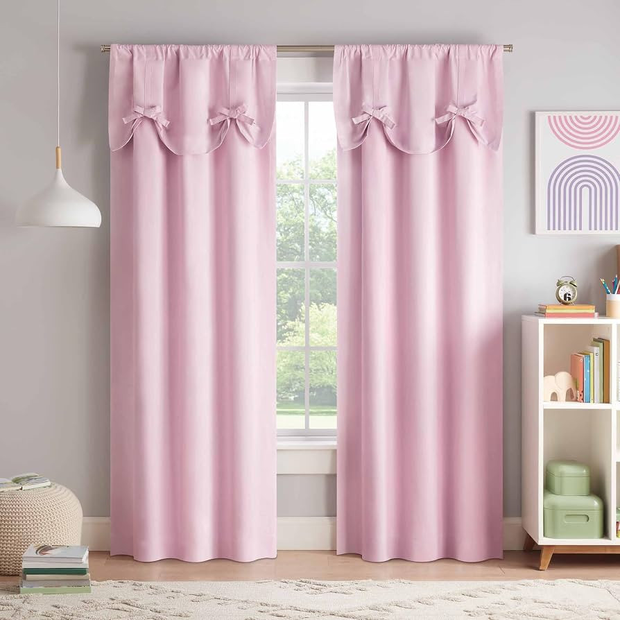 ECLIPSE KIDS Blackout Curtain, Kids Curtain with Bow Tie Up Valance, 84 in x 40 in, Thermaback 10... | Amazon (US)