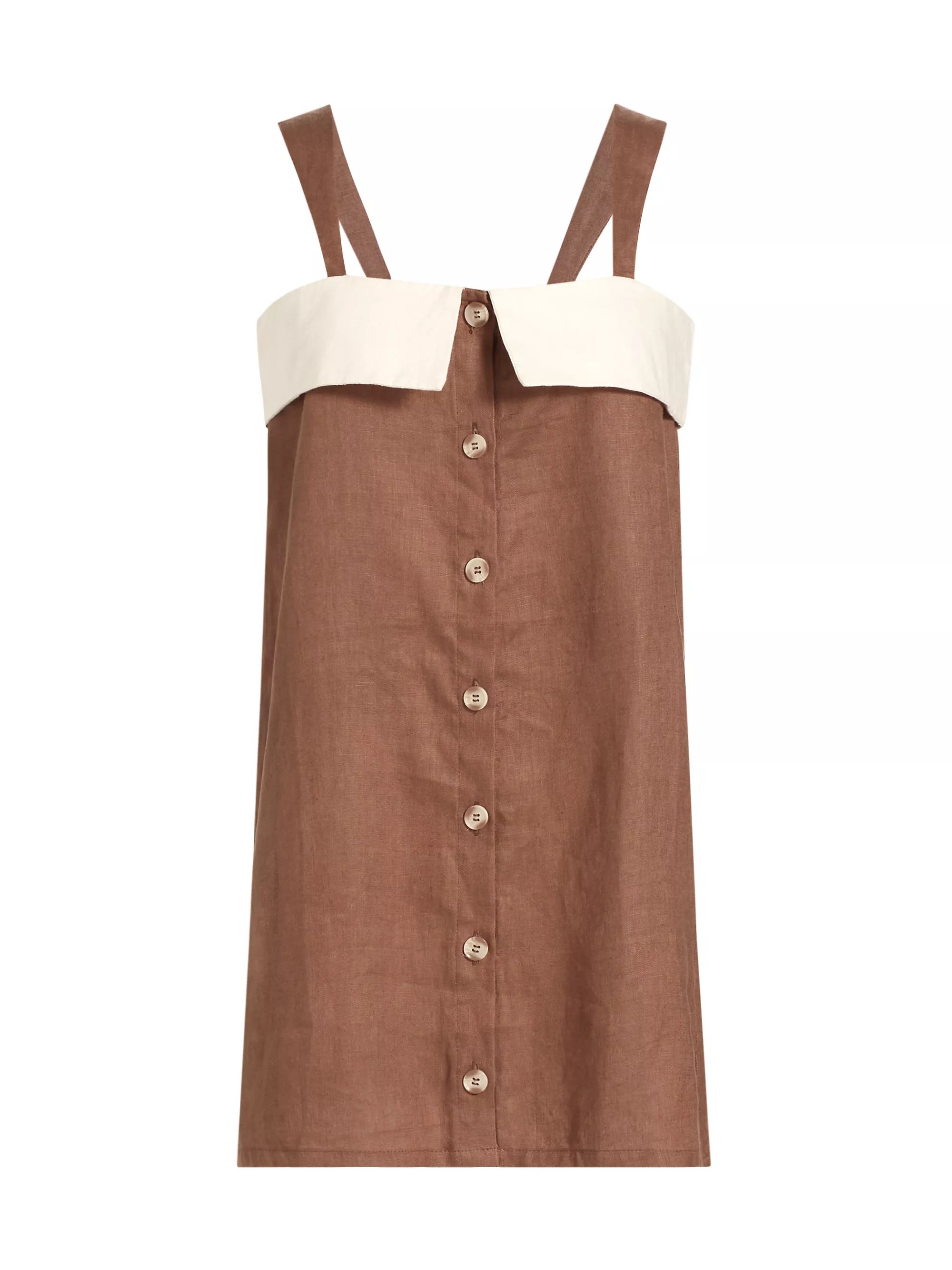 Shop Hevron Paloma Linen Button-Front Minidress | Saks Fifth Avenue | Saks Fifth Avenue