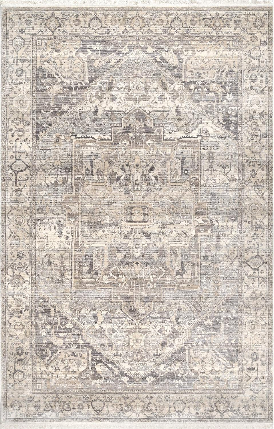 nuLOOM Ethel Medallion Fringe Area Rug, 5' x 7' 9", Silver | Amazon (US)