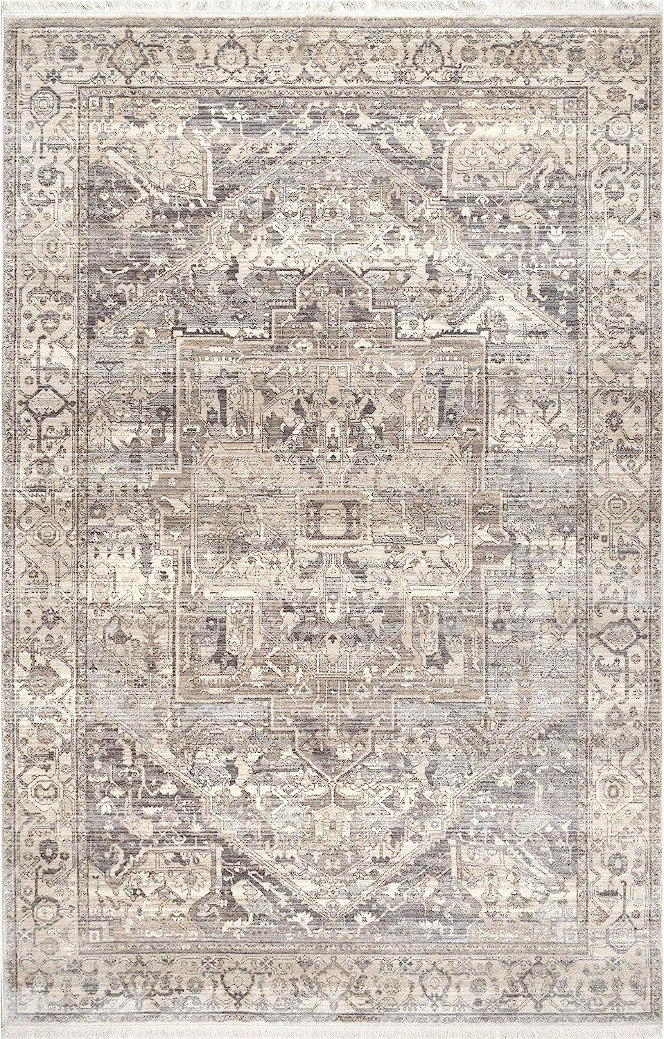 nuLOOM Ethel Medallion Fringe Area Rug, 5' x 7' 9", Silver | Amazon (US)