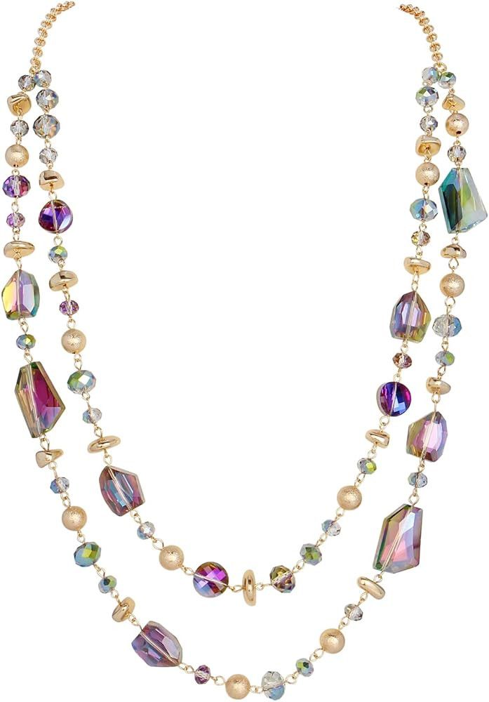 Bocar 2 Layer Long Beaded Necklace Crystal Beads Strand Fashion Jewelry for Women | Amazon (US)