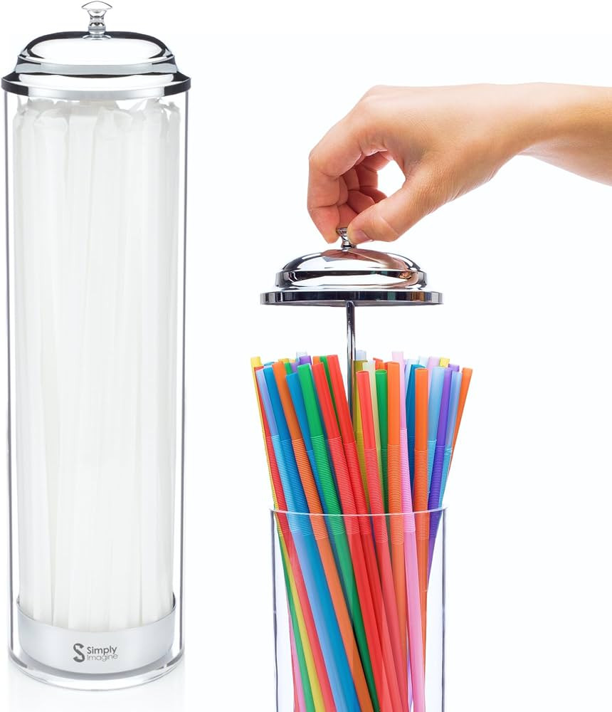 Acrylic Straw Holder- 13 Inch Tall Drinking Straw Dispenser for Smoothie Tubes, Retro Reusable St... | Amazon (US)