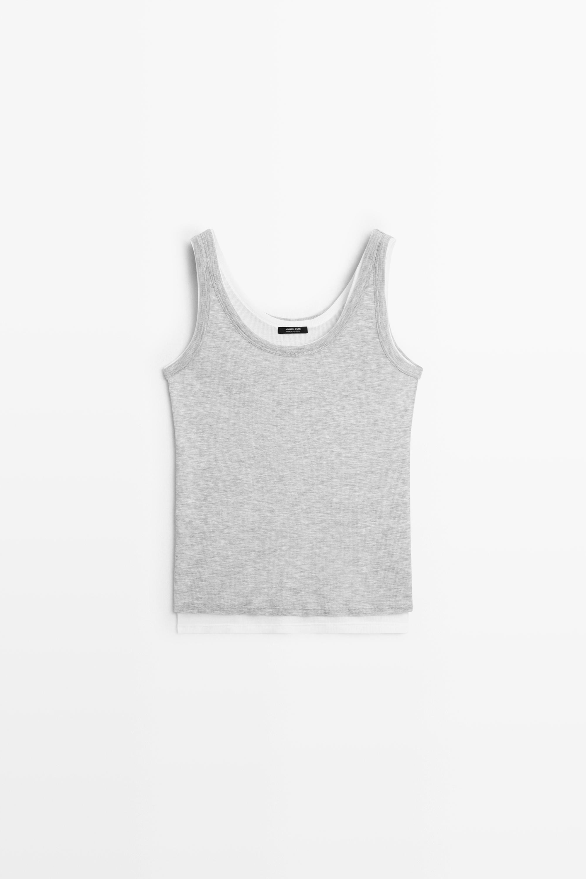 Cotton blend ribbed double-layer top | Massimo Dutti US