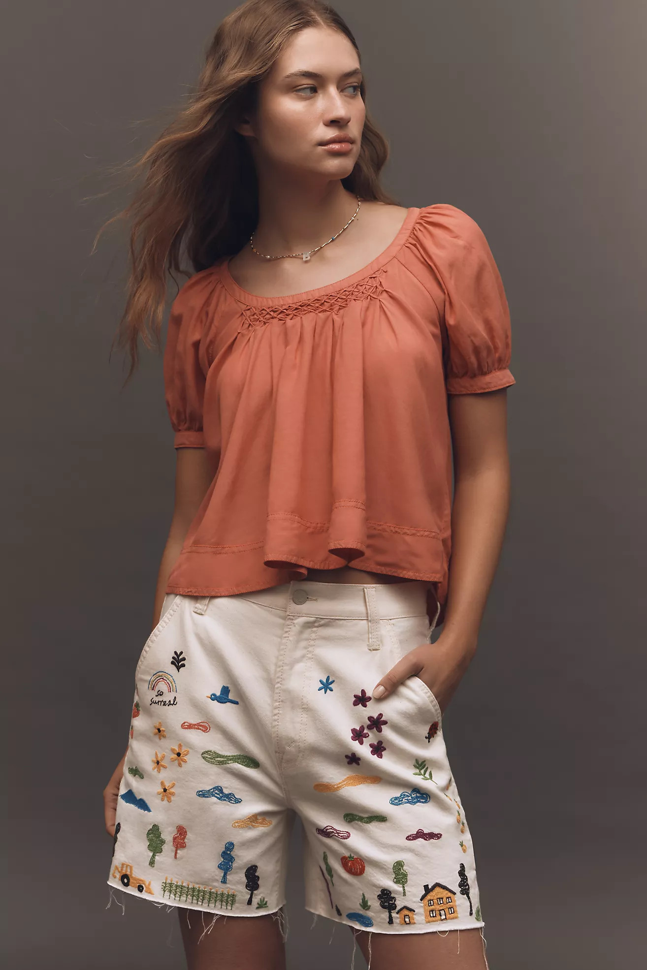 Pilcro Cotton-Blend Puff-Sleeve Crop Blouse | Anthropologie (US)