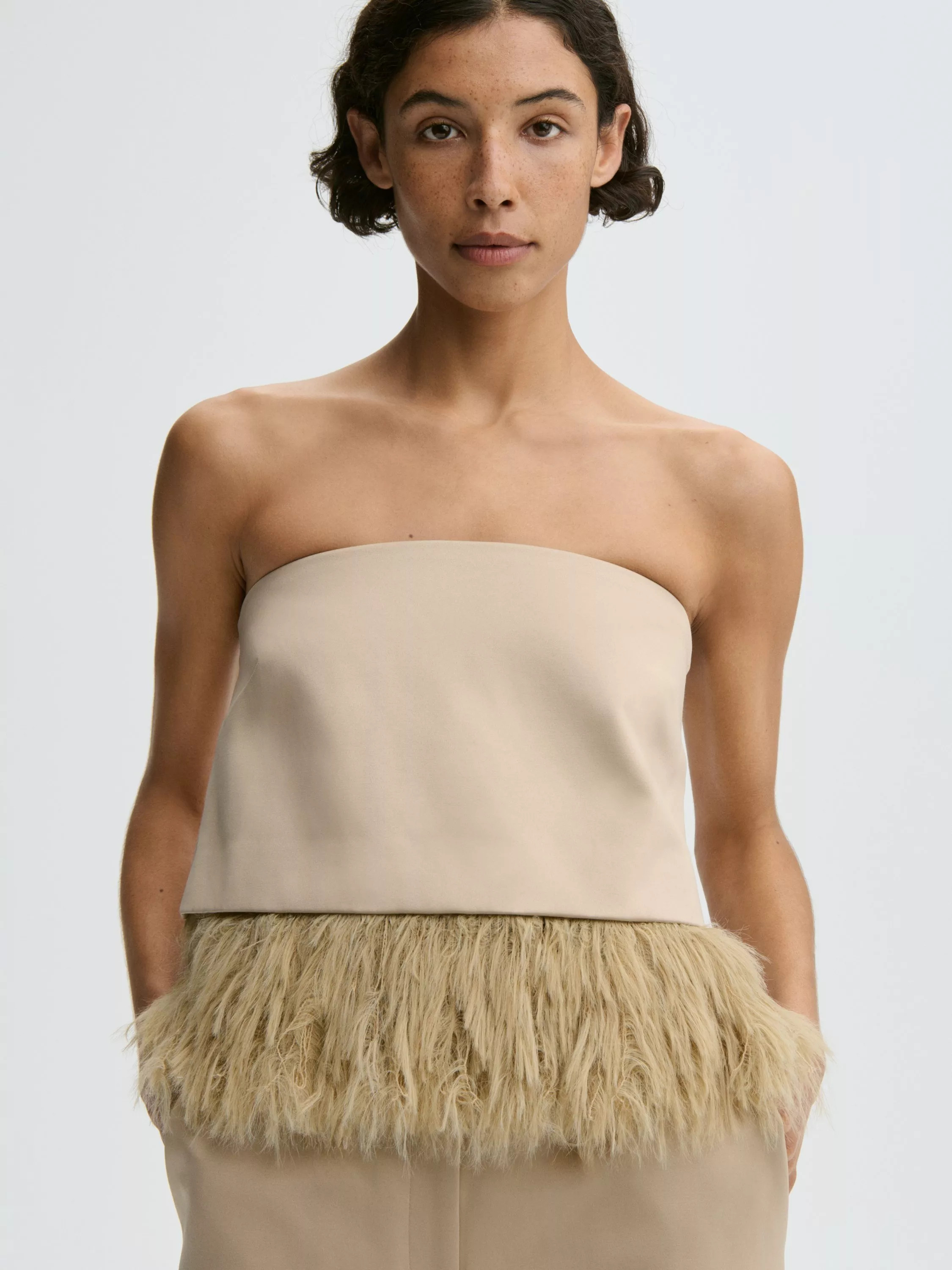 By Malene Birger Melva Sleeveless Feather Fringed Top, Old Beige | John Lewis (UK)