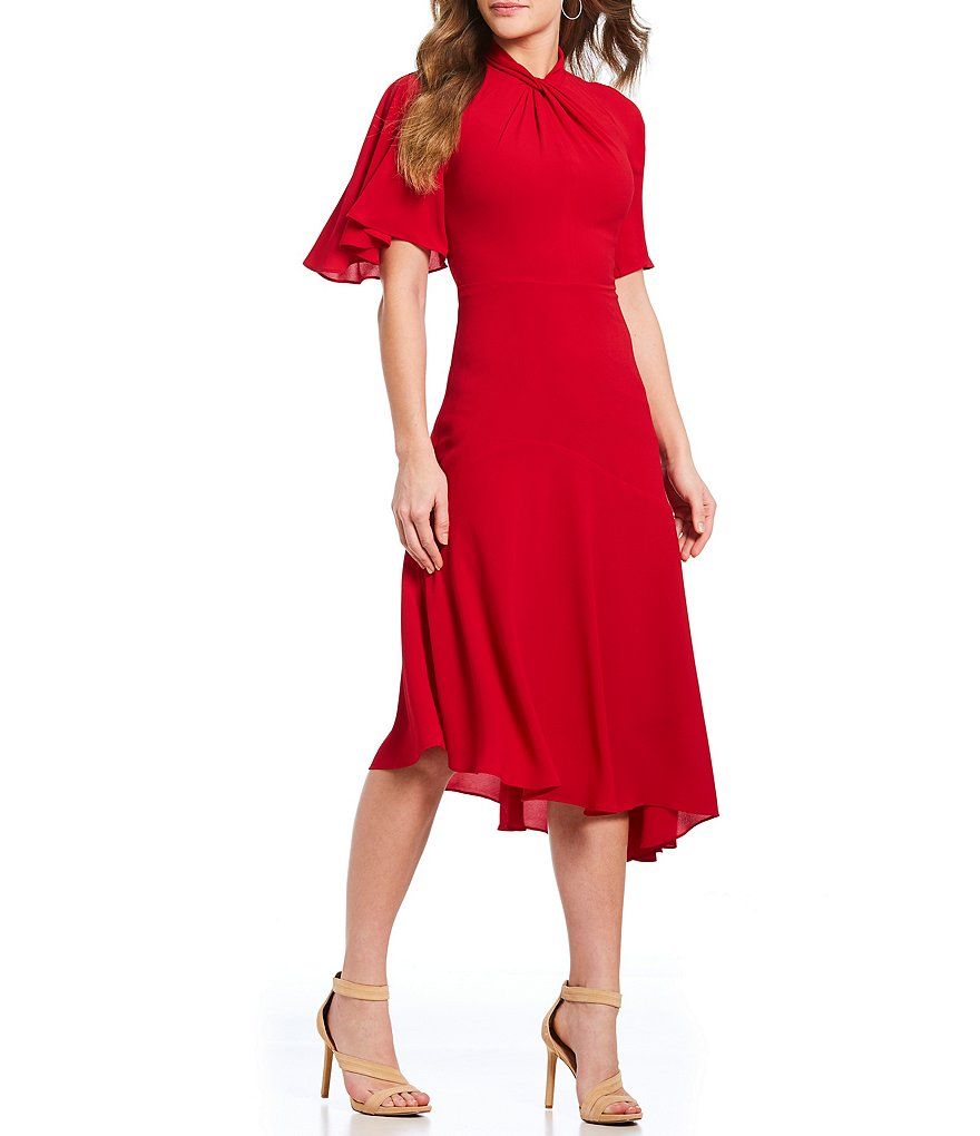 Maggy London Asymmetrical Crepe Midi Dress | Dillards Inc.