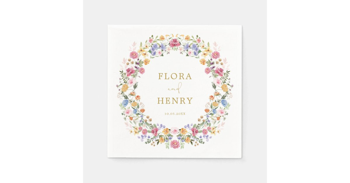Colorful Spring Wildflower Garden Wreath Wedding Napkins | Zazzle | Zazzle