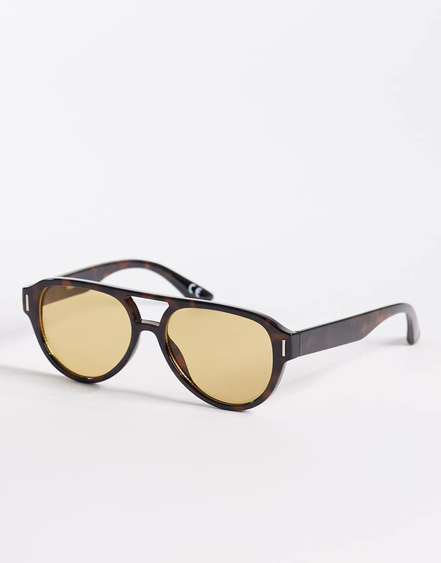 ASOS DESIGN aviator sunglasses in tortoise frame with amber lens-Brown | ASOS (Global)