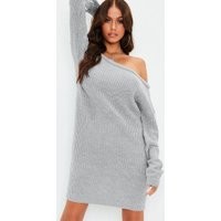 Gray Off Shoulder Knit Sweater Dress | Missguided (US & CA)