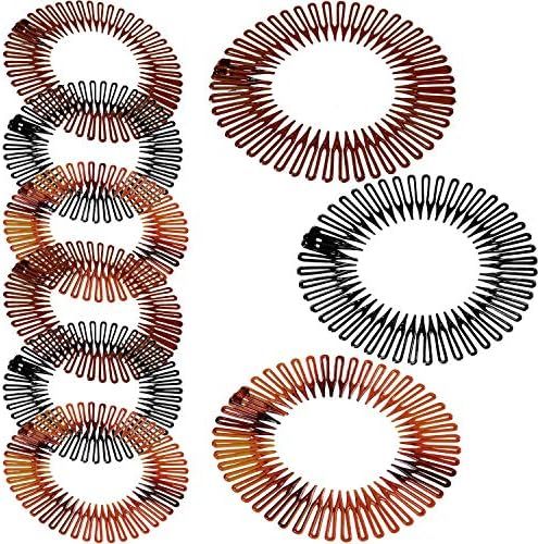 9 Pieces Full Circular Stretch Comb Flexible Plastic Circle Comb Stretch Hair Comb Headband Hairb... | Amazon (US)