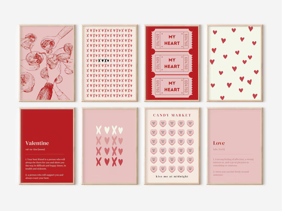Valentines Day Decor Set of 20 Printables, Valentine Party Decor, Retro Romantic Gallery Wall, Cu... | Etsy (US)