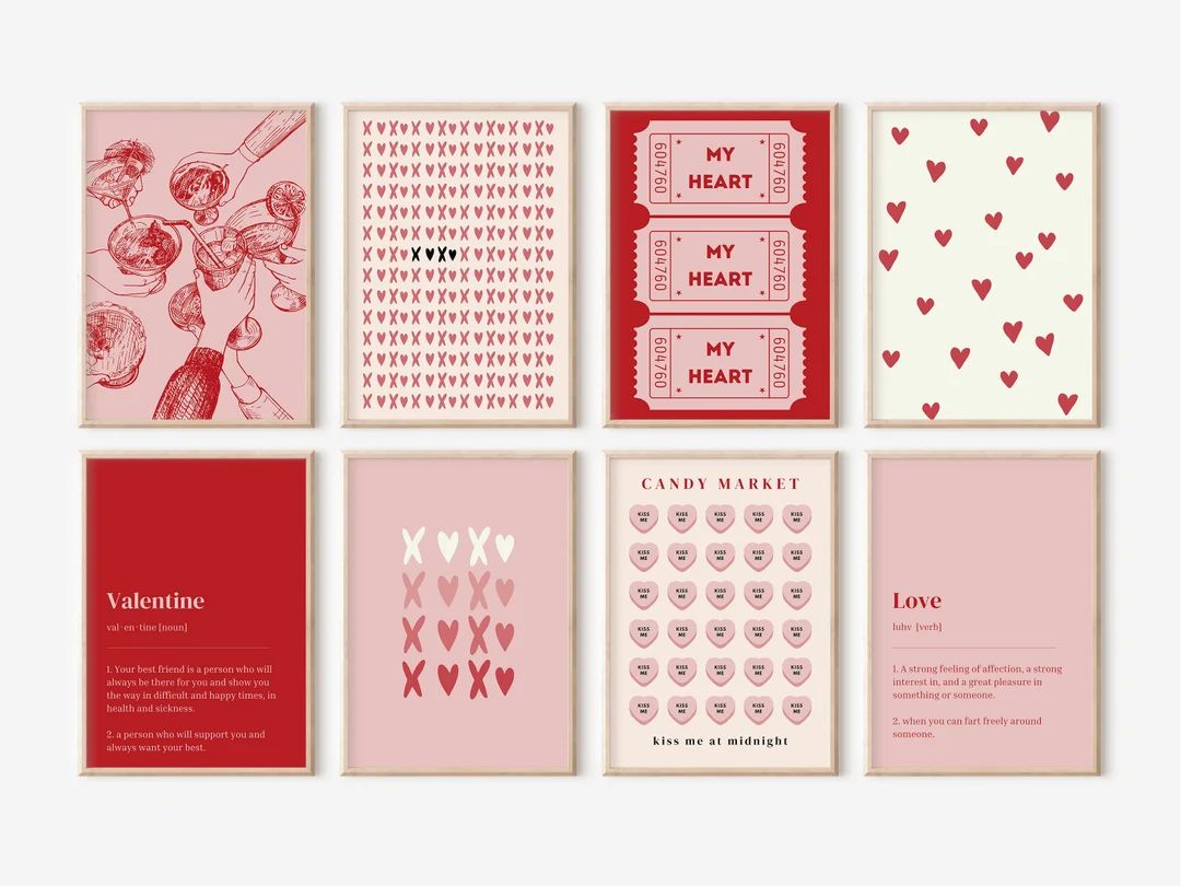 Valentines Day Decor Set Of 20 Printables, Valentine party decor, Retro Romantic Gallery Wall, Cu... | Etsy (US)