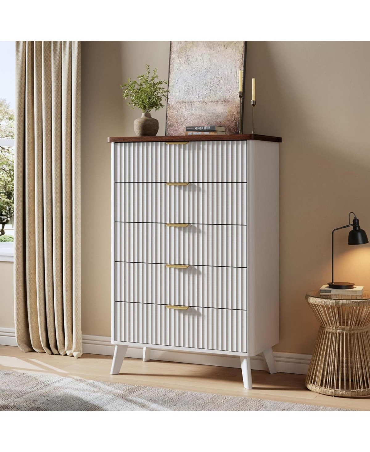 gaomon Fluted Dresser for Bedroom with 5 Deep Drawers, 47.2" Tall Chest of Drawers, Curved Profile Design, Modern Wooden Dresser, for Living Room | Macy's