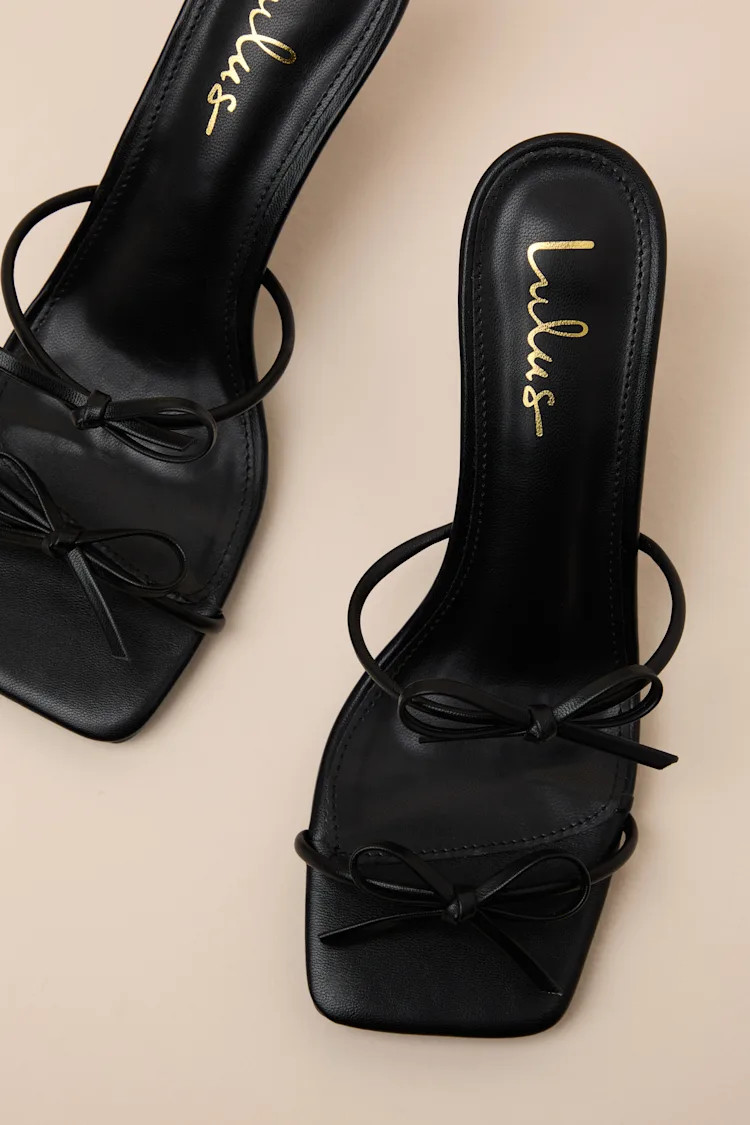 Serinda Black Strappy Bow High Heel Slide Sandals | Lulus