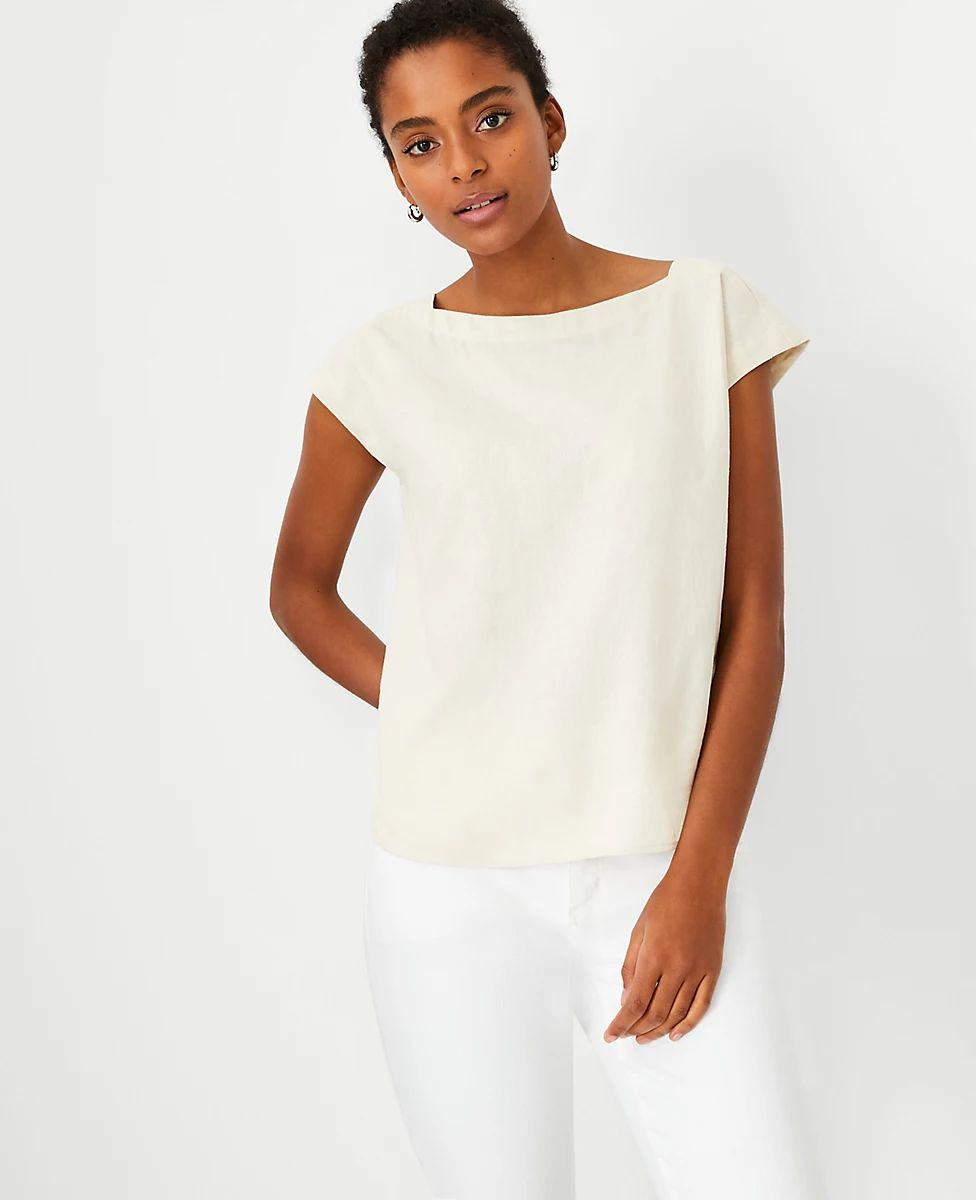 Linen Blend Boatneck Shirttail Top | Ann Taylor (US)