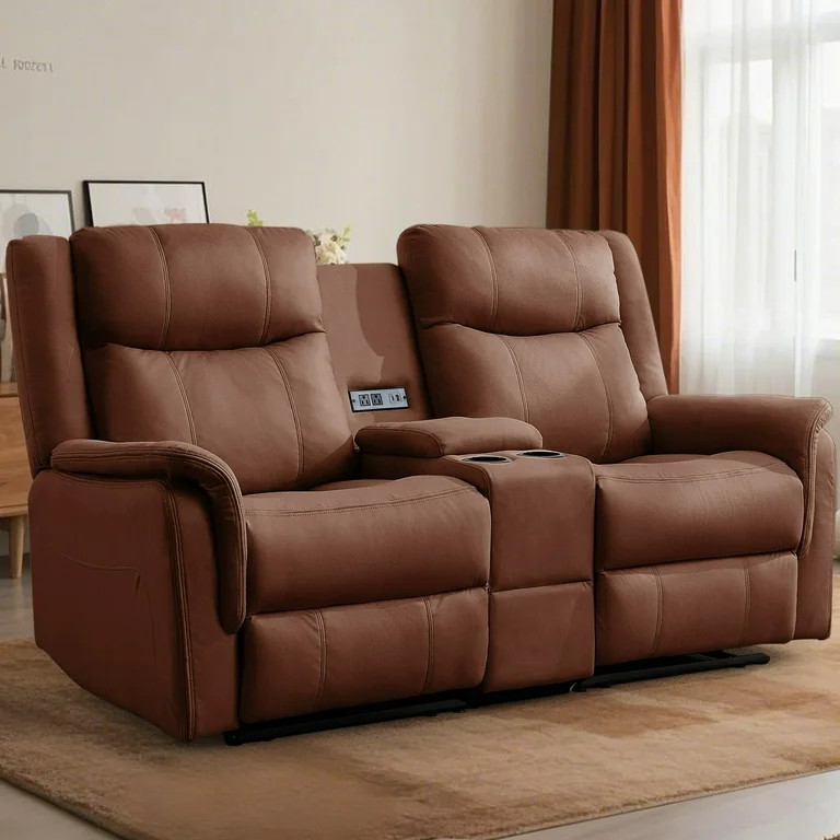Korser 2-Seater Loveseat Recliner, Reclining Sofa with USB Ports, Cup Holders for Home Theater,Br... | Walmart (US)
